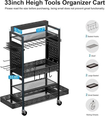 CCCEI Garage Power Tools Organizer Cart with Charging Station, Black Floor Stand