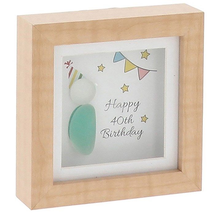 Pebble Glass Mini Plaque Happy 40th Birthday