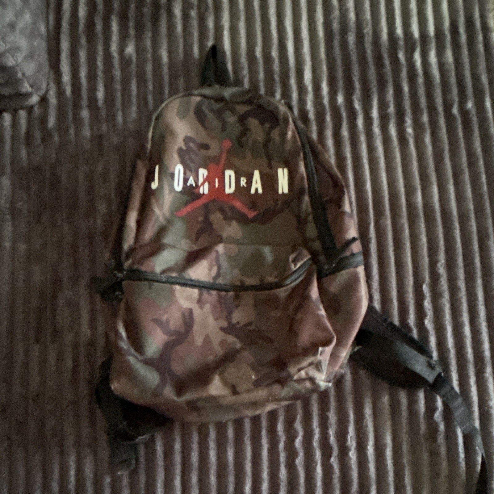 Jordan Camouflage Backpack Brown Green Black Zip Closure Adjustable Strap