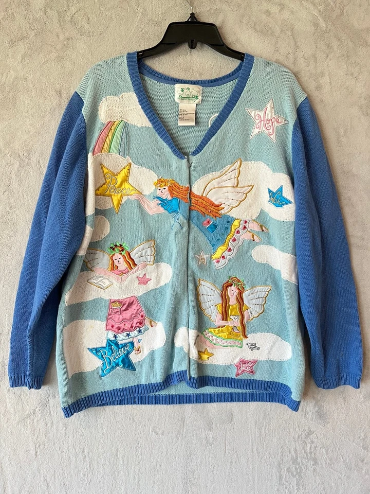 The Quacker Factory Women's Sweater 1X Blue Angel Patchwork Knit - Image 2 of 4