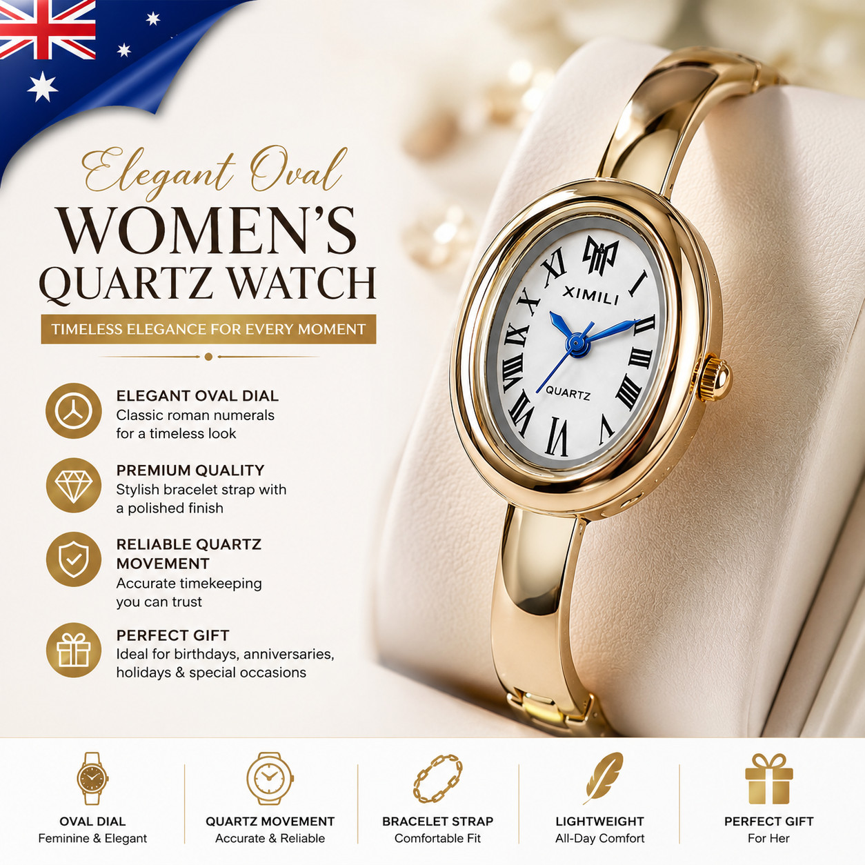 Elegant Oval Women's Quartz Watch Bracelet Strap Ladies Dress Wristwatch Gift AU