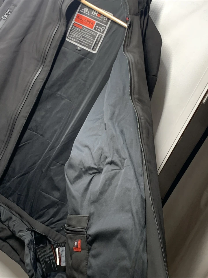 Mens Heated Jacket with Detachable Hood Waterproof Winter Outdoor Size 3XL Black - Image 4 of 4