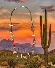 Zuni Fetish Heishi Beads Animal Hand Carved Birds Turtles Bears Wolf Necklace