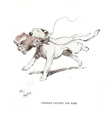 Cecil Aldin Bull Terrier Print 1930s Bull Terrier & Rabbit Illustration 6693f