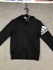Adidas Hoodie Youth Medium Black Full Zip Logo Graphic Fleece Sweatshirt