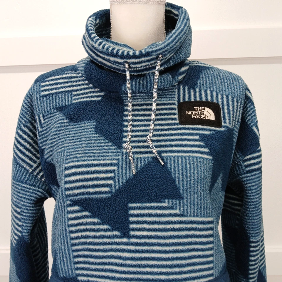 Pulôver feminino The North Face riit médio gola capuz azul geométrico lã - Imagem 2 de 4