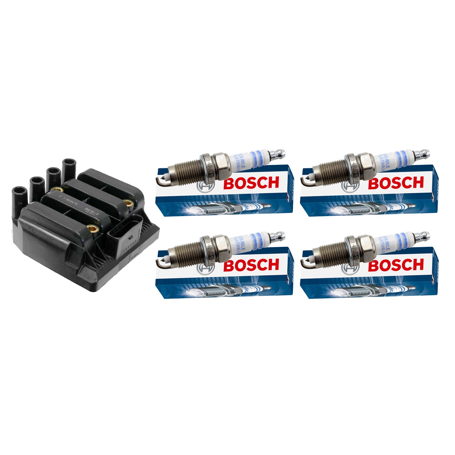 Eldor 1 Ignition Coil 4 Bosch Double Platinum Spark Plugs Kit for VW Jetta Golf
