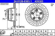 1x ATE Bremsscheibe 24.0128-0303.1 für PORSCHE 911 991 Targa Carrera GTS