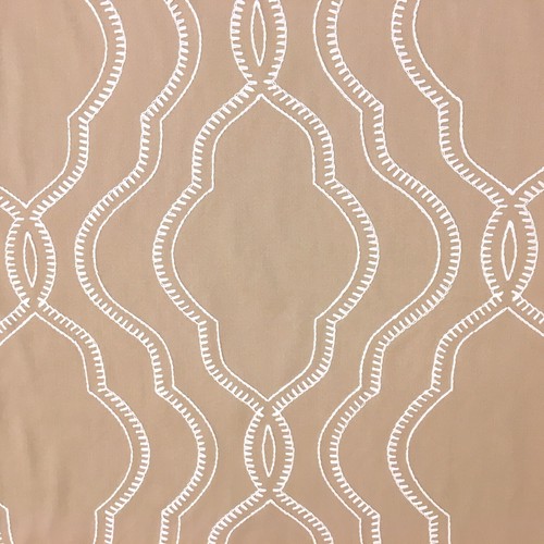 1013. STEMBRIDGE BEIGE LINEN EMBROIDERED JACQUARD CURTAIN BLIND FABRIC. - Picture 2 of 6