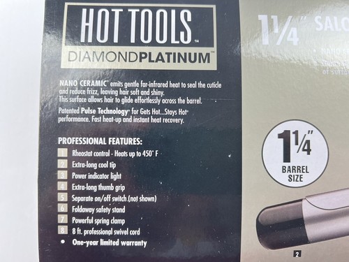 Hair Hot Tools Diamond Platinum Salon Curling Iron 1 1/4" Nano Ceramic Silver - Picture 8 of 12
