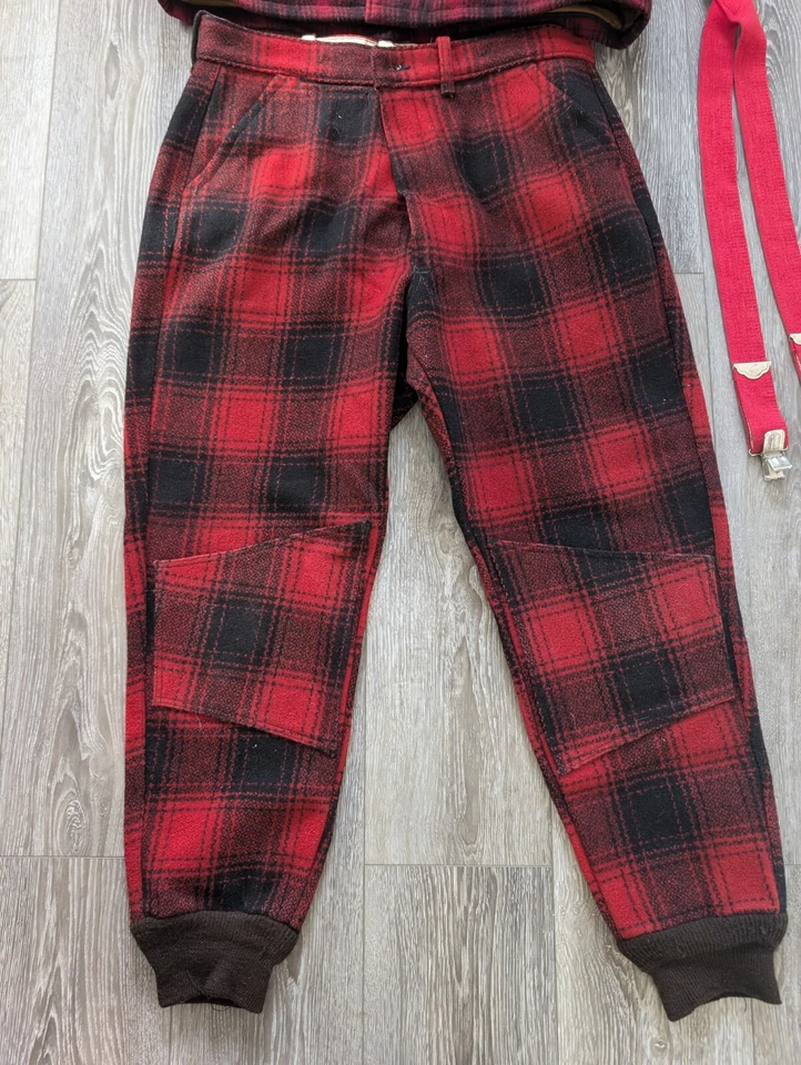 Vtg Woolrich Buffalo Red Plaid Hunting Outfit Wool Jacket Sz Large  Pants Sz 36 - Image 2 of 4