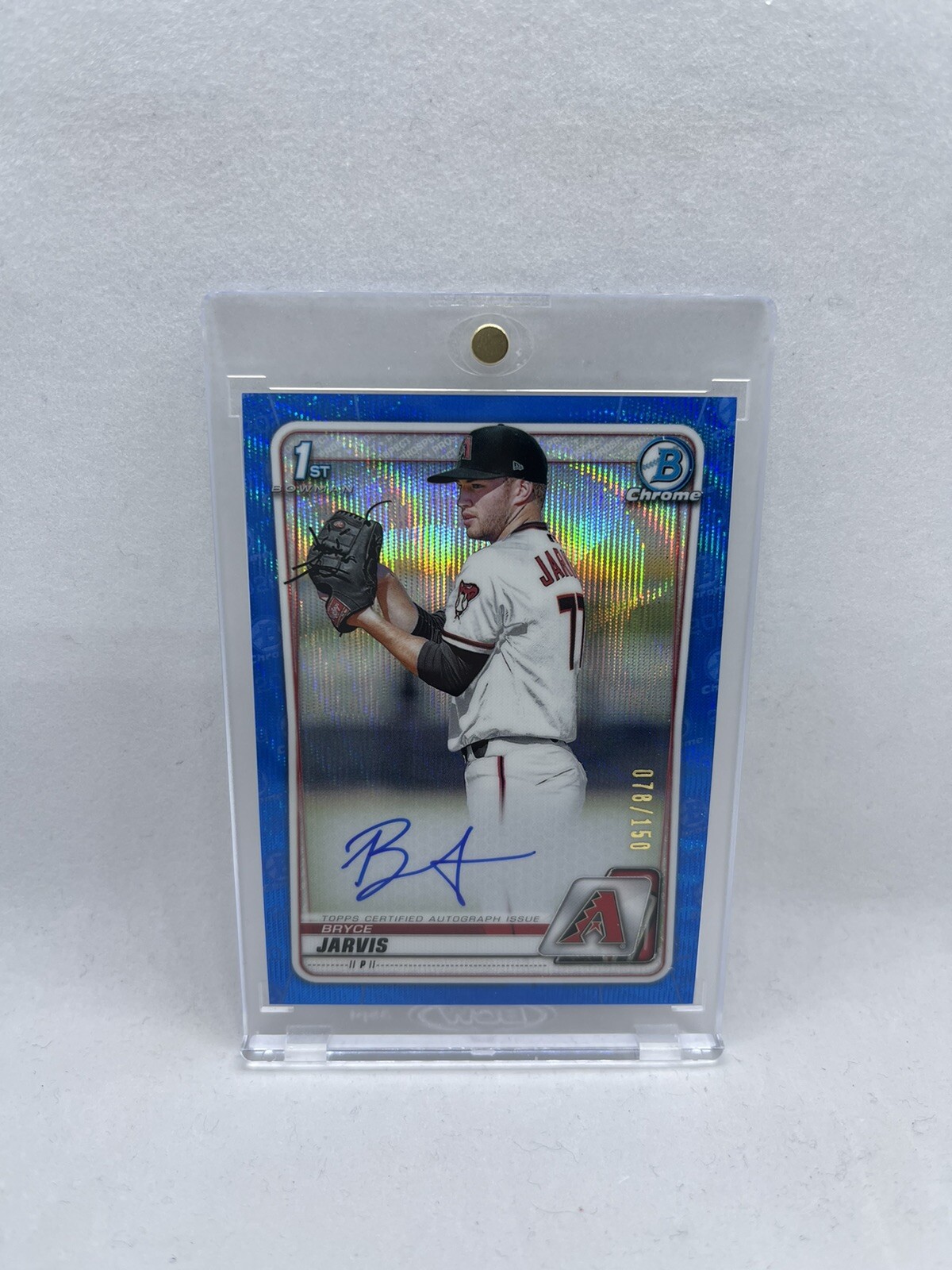 Bryce Jarvis 2020 1st Bowman Chrome Draft Blue Wave Auto /150 Diamondbacks W/Mag