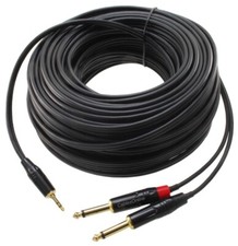 100ft 3.5mm Stereo Male to Dual 1/4" Mono Male Gold Plated Plugs Cable