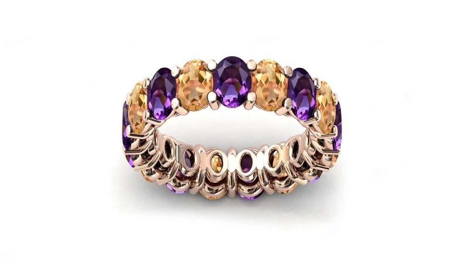 14k Gold Fill Amethyst, Citrine Eternity Band 925 Silver Engagement Ring - Image 3 of 4