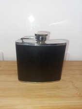 Hip Flask 5oz Brush Stainless Steel & Black Leather Effect Whisky