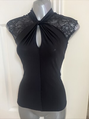 Y2K Jane Norman Black Lace Gypsy Milkmaid Wench Twist Top 16 14