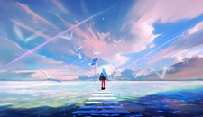 Landscape art illustration clouds birds 2d concept sky Custom Gaming Mat Desk