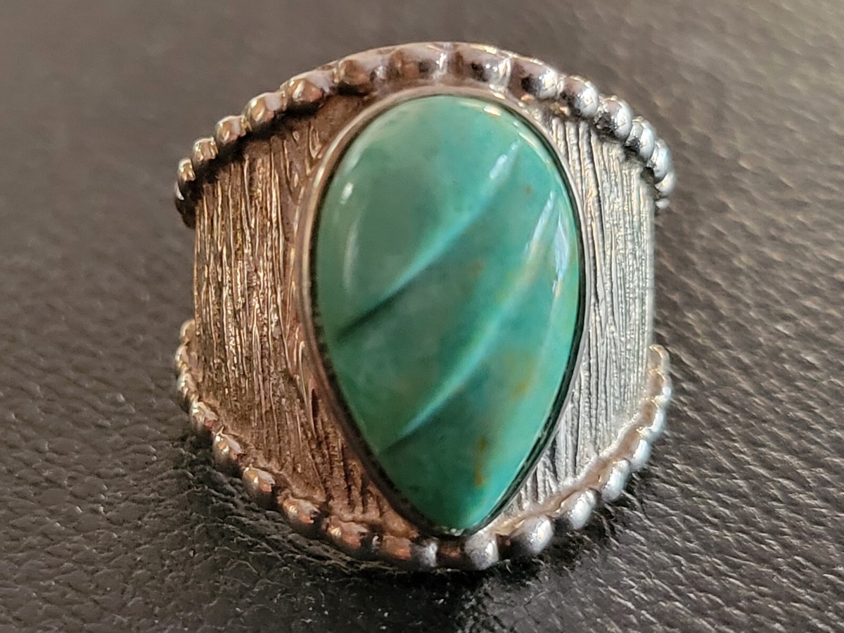 Turquoise & Sterling Silver Southwestern Statement Ring Size  display picture 2