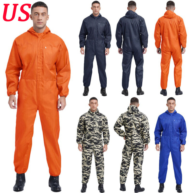 Mens Coverall Flame Jumpsuit Resistant Hooded Mechanic Dungarees