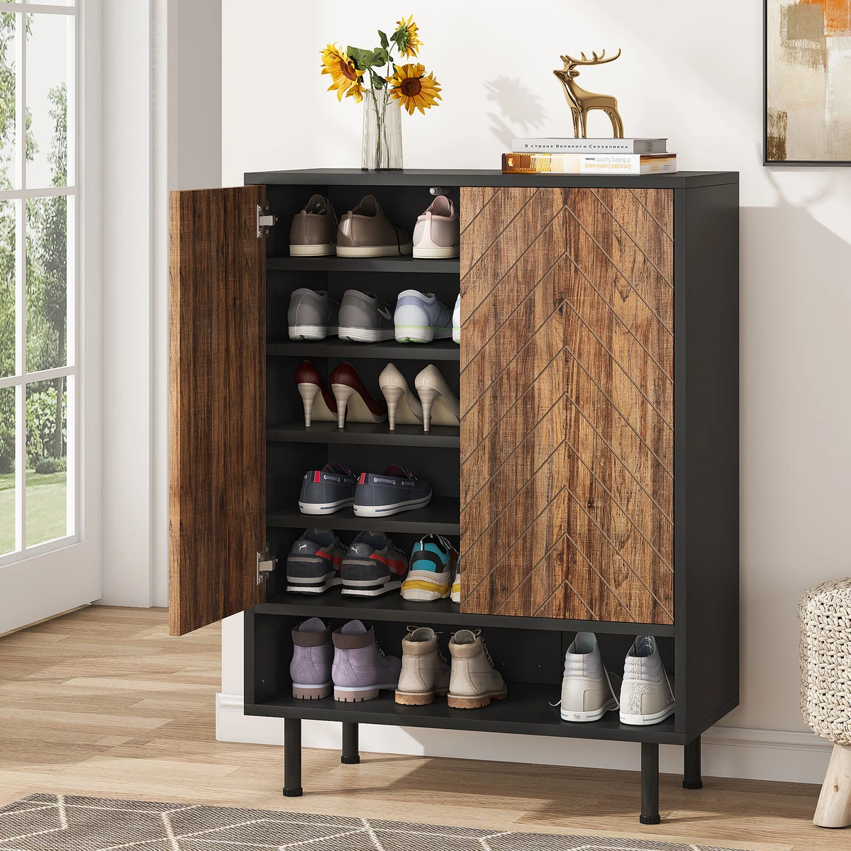 Tribesigns 6 Tier Shoe Cabinet Shoe Rack Organizer with Door Storage Entryway