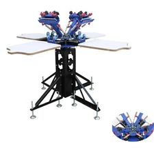 Micro-adjust 4 Color 4 Station Screen Press Printer w/Shirt Pallet Dual Rotate