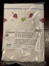 Ikea Baby Crib Set Flat Top Sheet and Pillowcase New White Embroidery