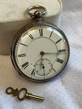 Antique Pocket Watch Fusee Key Wind Sterling Silver Case Roman Numerals RUNS