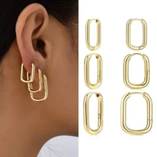 12/14/16mm Woman 18K Gold Plated U  Shape Huggie Earring Stud Drop Dangle