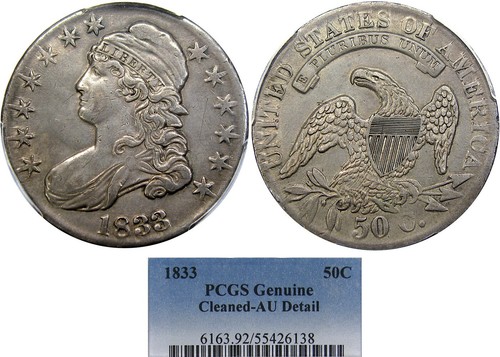 1833 50C PCGS AU DETAILS CAPPED BUST ~ CH. AU DETAILS & RARE ADJUSTMENT MARKS!