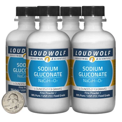 LOUDWOLF INDUSTRIAL & SCIENTIFIC Sodium Gluconate / 1 Lb / 4 Bottles / 99% Pure USP-FCC Food Grade / Fine Powder