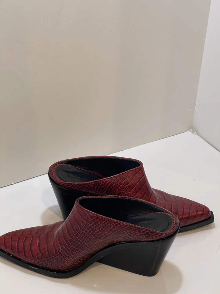 Rag & Bone Red Croc-Embossed Santiago Wedge Mules Sz 10 Western Clog - Image 4 of 4