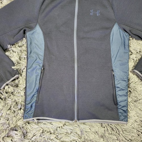 Under Armour Storm Jacket Men's Medium Black Blue Hooded Coldgear Logo Full-Zip - Picture 13 of 18