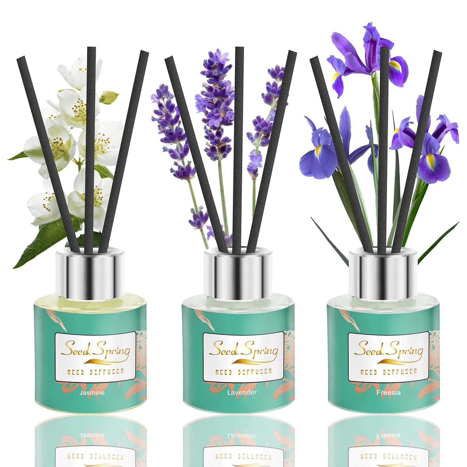 Reed Diffuser Set of 3 Lavender Jasmine Freesia Oil Scent Diffuser Sticks Off...-image