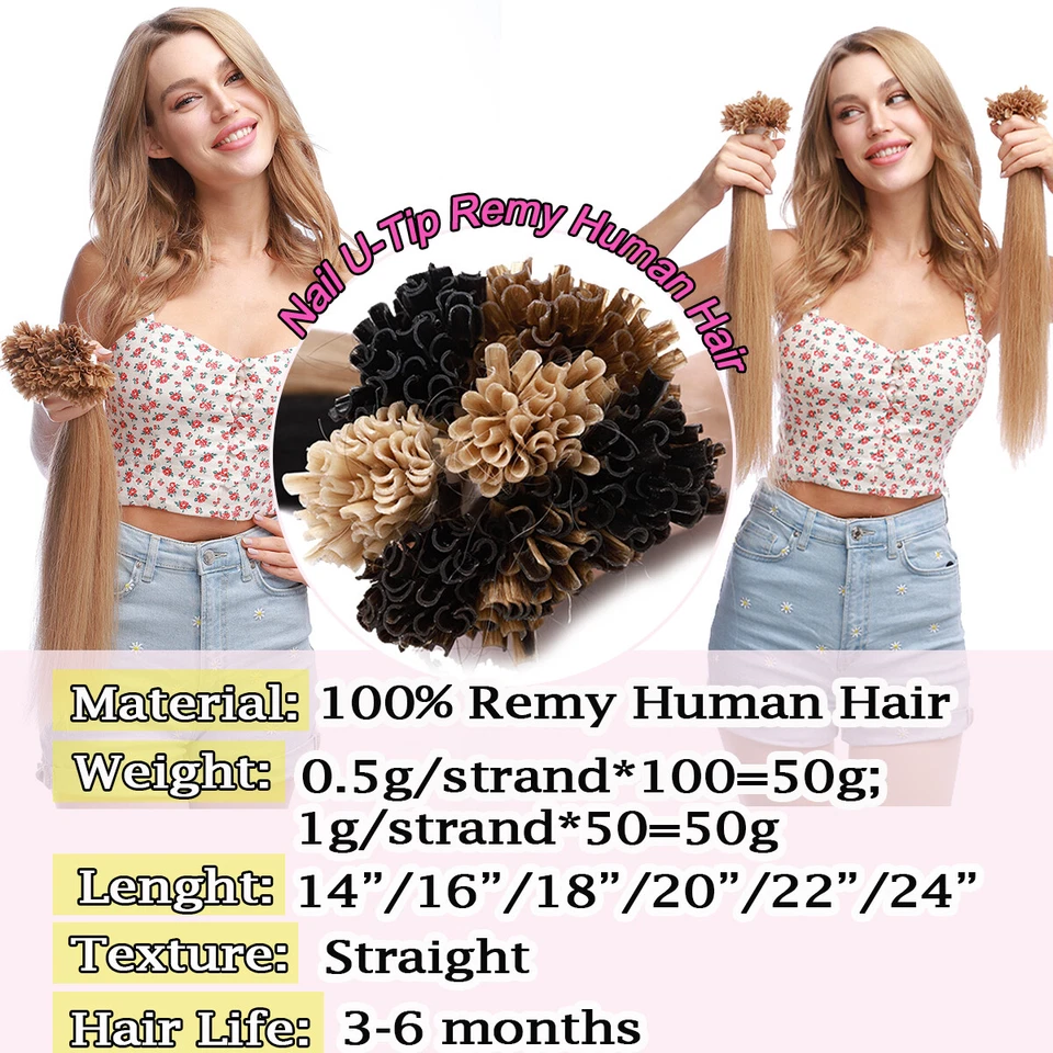 1g Nail U Tip Keratin Real 100% Human Hair Extensions Pre Bonded THICK Full Head - Image 2 of 4