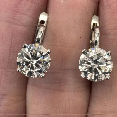 5ct Moissanite Drop Earrings 925 Sterling Silver Leverback Christmas Gift Women