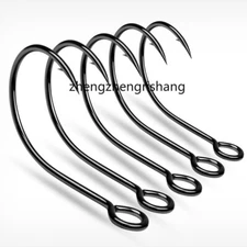 50Pcs 2X Strong Offset Sport Circle Big Eye Fishing Hook Black Fish Hooks 2#-10#