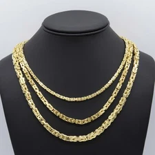 10K Yellow Gold Square Byzantine Link Chain Necklace All Sizes