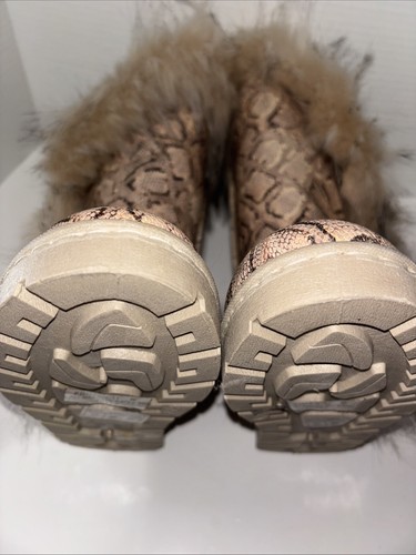 Tall Furry Snake Beige Faux Fur Lined Flat Winter Boots Women's 6 Boho Snow Ski - Picture 7 of 16