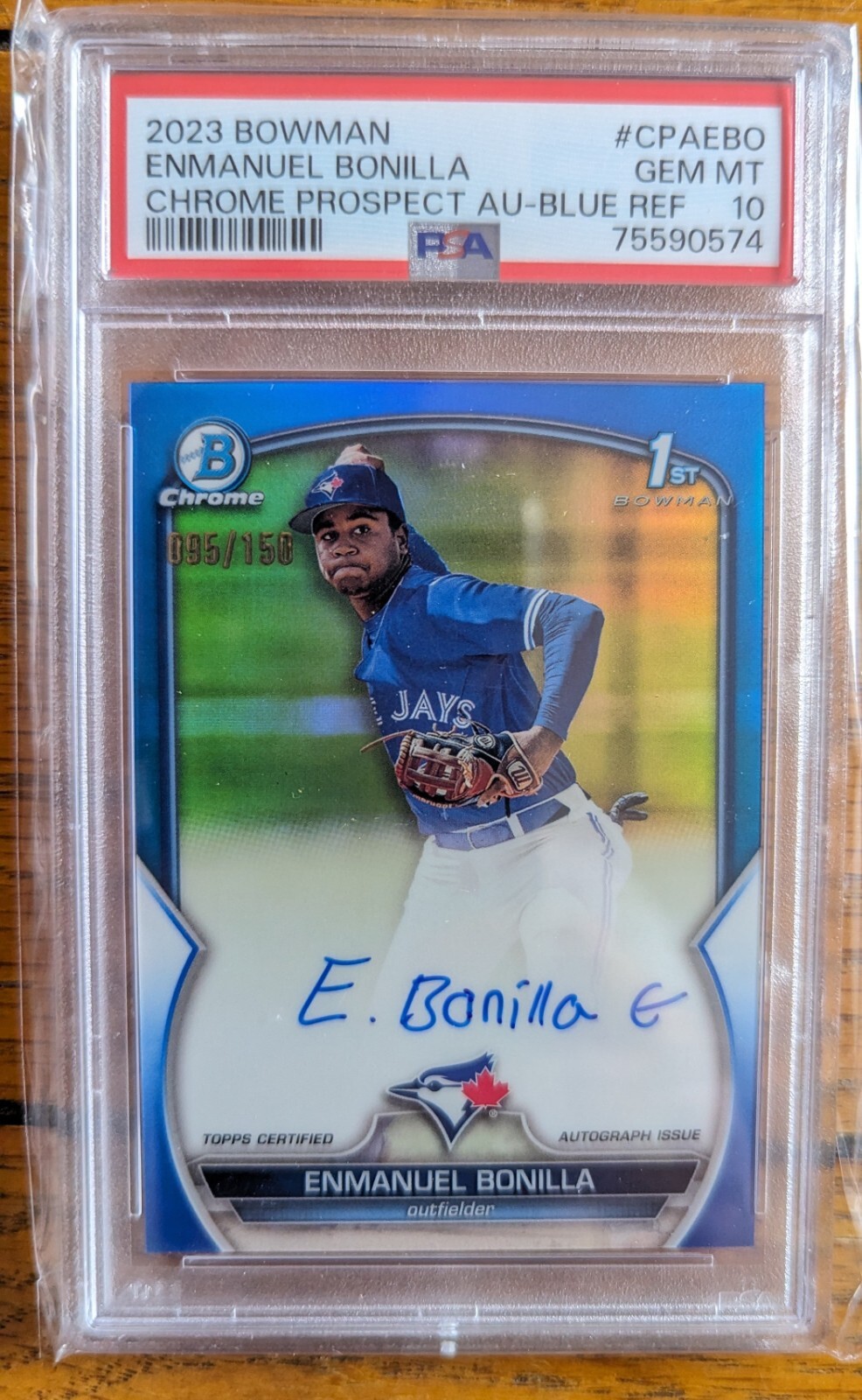 ENMANUEL BONILLA 2023 Bowman Chrome Blue Refractor Auto /150 PSA 10 1st