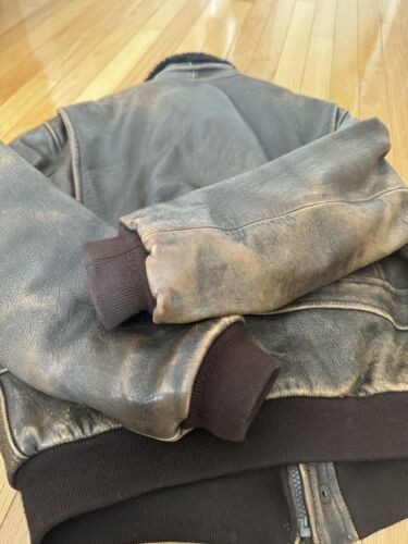 chevignon leather brown bomber jacket G-1 men’s L - Picture 24 of 24