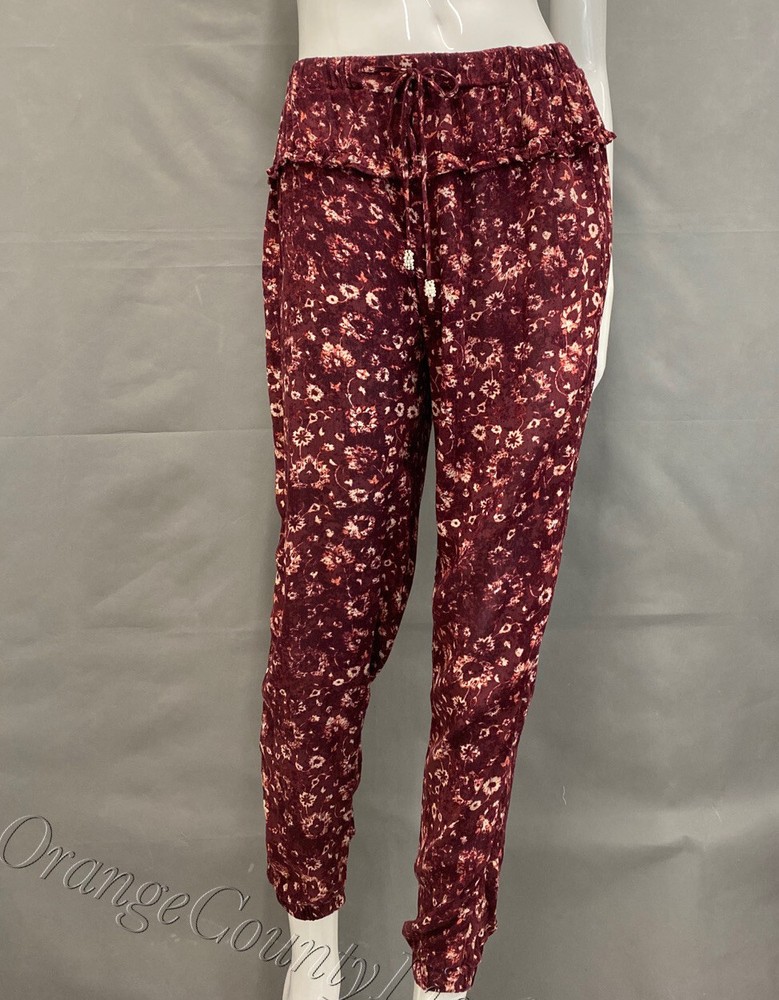 Women's Tavik Floral Burgundy Ankle Pants Dressy Casual Sizes XS S M L