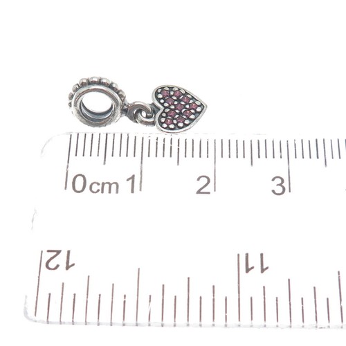 PANDORA 925 Sterling Silver Pink Round-Cut Shaped C Z Heart Dangle Charm - Picture 3 of 7