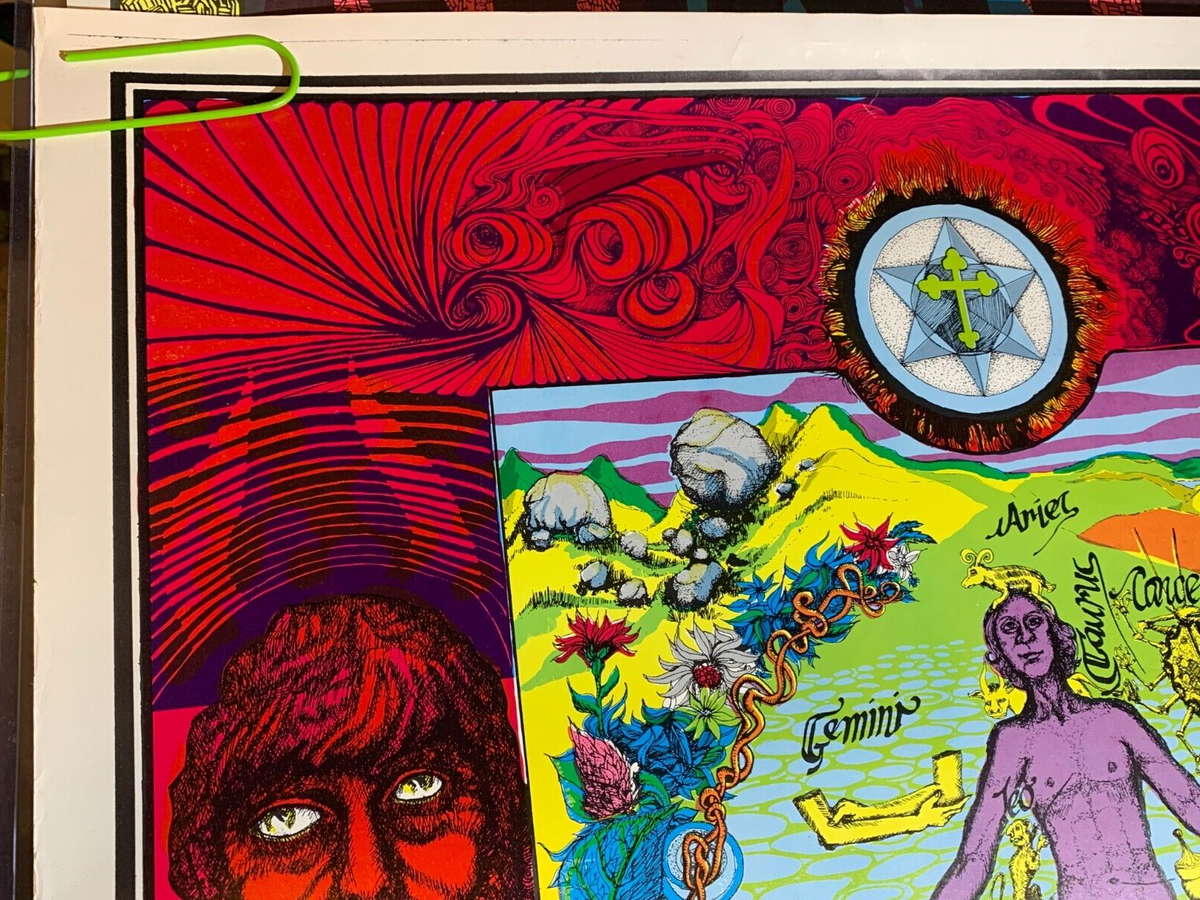 ZODIAC MACROPROSOPUS VINTAGE 1967 BLACKLIGHT FUNKY FEATURES POSTER