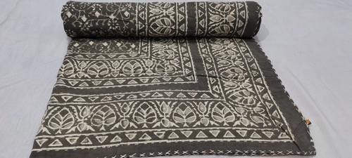 Indian Hand Block Ethnic Queen Size Cotton Kantha Quilt Throw Blanket Bedspread - Picture 2 of 7