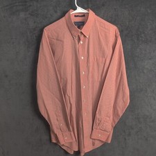 Paul Fredrick Button Down Shirt Men 16-35 Peach Checks Long Sleeve