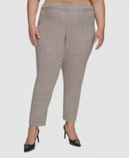 Calvin Klein Women's Beige Plaid Straight-Leg Ankle Pants Plus Size 14W