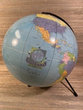 Vintage 1950s Georama Inflatable Rotating World Globe on Stand Earth