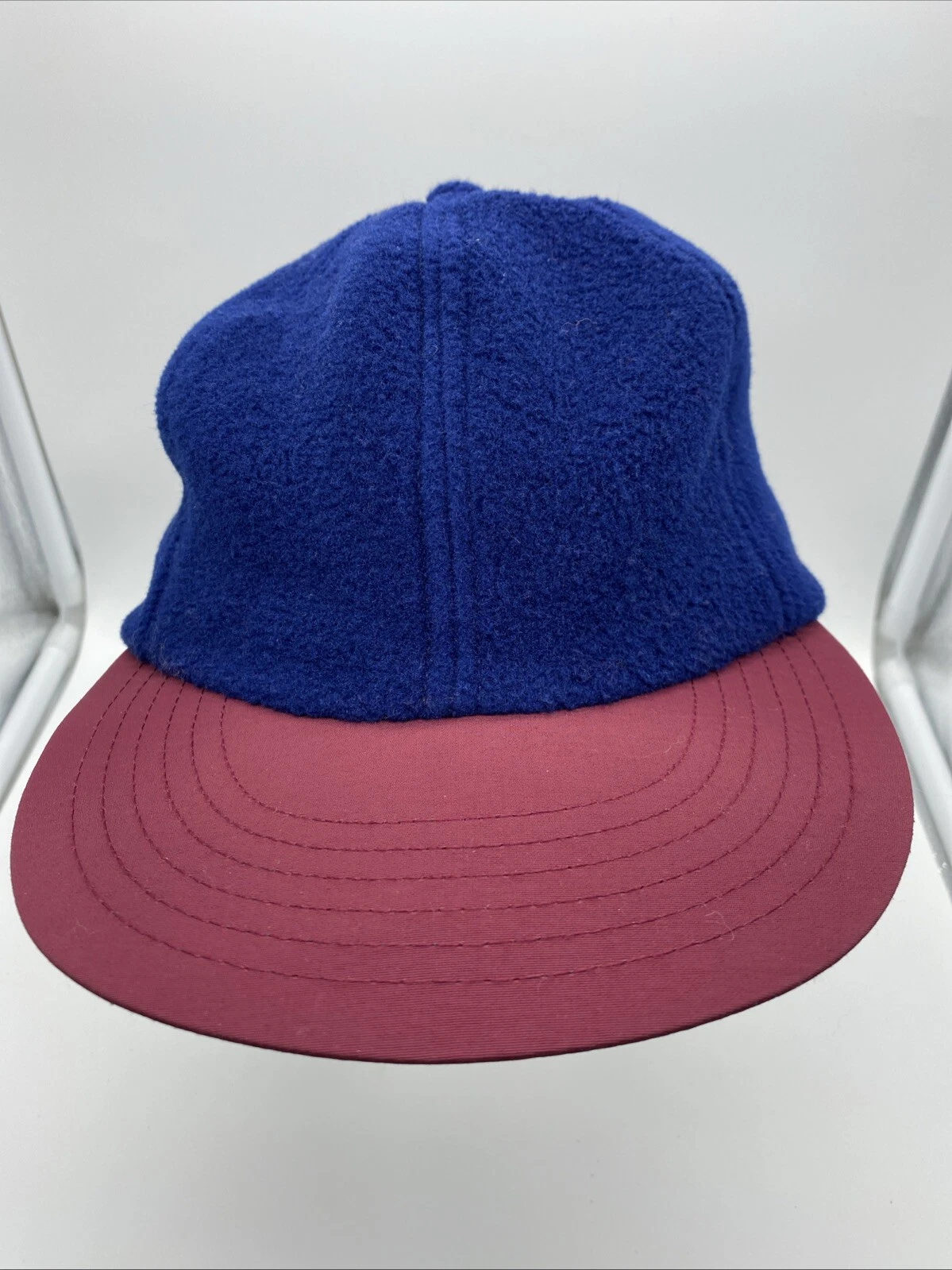 Vintage Lands End Fleece Baseball Hat Blue Fed Adjustable One Size Made In USA