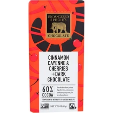 Endangered Species Chocolate Cinnamon Cayenne & Cherries Dark Chocolate 3Oz