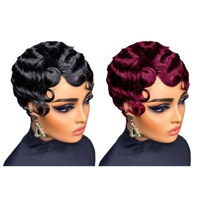 Adjustable Soft Human Hair Wig Short Curly Style For Themed Event
